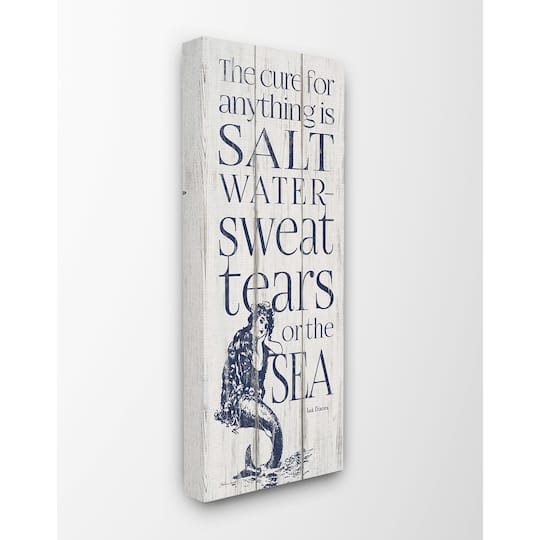 Stupell Industries Saltwater is the Cure Sea Mermaid Planked Look Canvas Wall Art